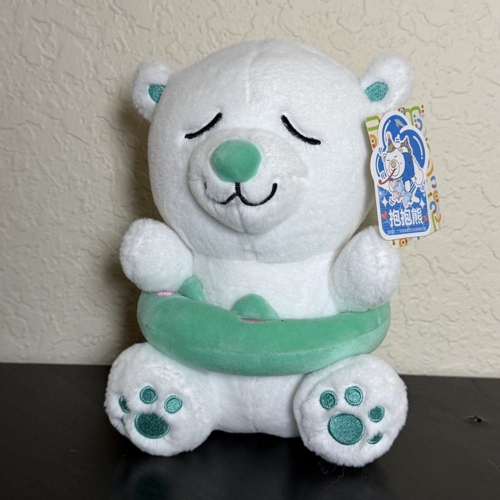 JHWH Hug Bear White Polar Bear Plush 8" Stuffed Animal With Green Scarf NWT